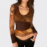 Taooba Kelise Renaissance Print Long Sleeve Top