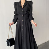 trending fall outfits 2024 Korean Style Ins French Style Retro Lapel Single-Breasted Waist Slimming Solid Color Shirt Style Long Dress