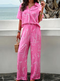 Taooba- Pink Temperament Printed Short-Sleeved Suit