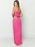 Taooba- Two Piece Pink Sleeveless Top and Long Skirt Set