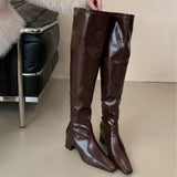 brown fur boots outfit 2024 Autumn and Winter High-Top over-the-Knee Pointed Thick Heel Pleated Pile Boots High Heel Thin Boots Women's Long Boots