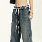 RTK (W) Taooba. 1936 TaoobaSTALGIC BLUE DRAWSTRING DRAPE STRAIGHT DENIM JEANS