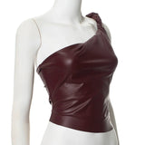 Taooba Laura Faux Leather One Shoulder Top