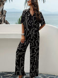 Taooba- Black Temperament Printed Short-Sleeved Suit