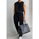 Taooba-9524 PLEATED SLEEVELESS SHIRT & WIDE DRAWSTRING PANTS