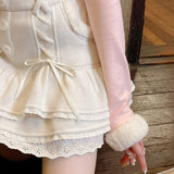 y2k outfits Sweet Cute Girl Skirt Summer Lace Niche Slimming Lace Knitted Cake Skirt