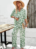 Taooba- Green Printed Button Up Shirt and Pants Set