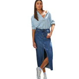 midi skirt outfit fall Sexy Hot Girl Skirt A- Line Split Slimming Denim Skirt 2024 Spring and Summer