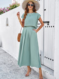 Taooba- Sleeveless Top and Flared Long Skirt Green Suit