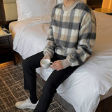 Taooba-10175 KNIT PLAID CREWNECK SWEATER