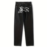 y2k Ins High Street Hip Hop Flying Dog Printed Jeans Men's Autumn and Winter Straight Loose Trendy Hiphop Pants