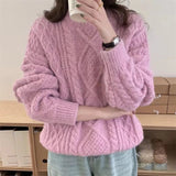 Taooba fall outfits 2024 Autumn and Winter Loose Lazy Style Retro Pullover round Neck Thick Sweater Women's Gentle Twist Sweater Korean Style Soft Glutinous Top