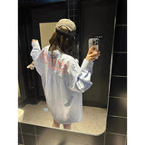 y2k outfits American Korean Style Blue Striped Shirt Women's Spring and Autumn Loose Lazy Style Long Sleeve Top Coat