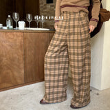 Taooba buisness casual women outfits chic Madeinost Women's Pants Autumn Women's 2024 Brushed Thickened Retro Plaid Casual Pants High-Grade Plaid Trousers