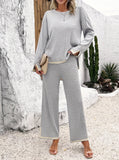 Taooba- Two Piece  Long Sleeve Round Neck Top Pants Set