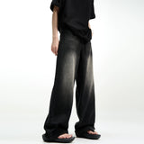 Taooba- 11212 WASHED BLACK WIDE STRAIGHT DENIM JEANS