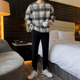 Taooba-10175 KNIT PLAID CREWNECK SWEATER