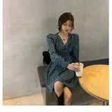 fall photoshoot outfits   French Elegant Waist Slimming V-neck Long Sleeve Floral Dress Autumn New Skirt Cover Belly