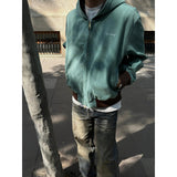  jacket outfit Hip Hop High Street Lake Green Canvas Washed Boxy Short Hooded Jacket Men's Autumn Loose Jacket