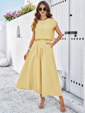 Taooba- Yellow Sleeveless Top and Flared Long Skirt Suit