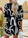 Taooba- Two Piece Oval Geometric Printed Black and White Shorts Set