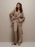 Taooba- Elegant Two Piece French V-Neck Nightwear Wide Leg Pants