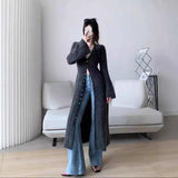 datenight fall outfits Women's Long Knitted Cardigan 2024 Autumn Elegant Slim Fit Casual V-neck Sweater Coat