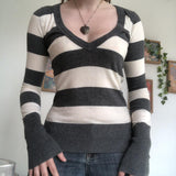 90s streetwear Women's New Low-Cut Sexy V-neck Striped Slim-Fit Temperament Bottoming Sweater