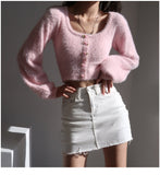 Taooba Aria Rose Button Fuzzy Crop Cardigan