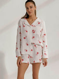 Taooba- Two Piece Heart Print Long Sleeve Suit