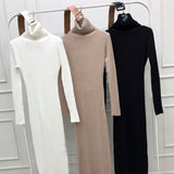 business casual outfits Korean Model Autumn and Winter Inner Wear Slim-Fit Belt Mid-Length over-the-Knee Knitted Bottoming Sheath Dress