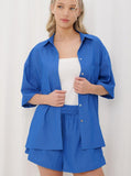 Taooba- Blue Collared Button Shirt and Shorts Set