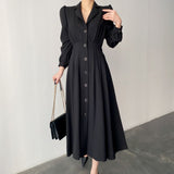 trending fall outfits 2024 Korean Style Ins French Style Retro Lapel Single-Breasted Waist Slimming Solid Color Shirt Style Long Dress