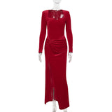 mcbling dress to impress Autumn 2024 Socialite Elegant Long Sleeve Velvet Split Dress Dress Women