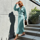 Taooba avant garde dress to impress Autumn and Winter New French Satin Dress Women's Long-Sleeved V-neck Elegant Fishtail Skirt Two-Piece Set Suit