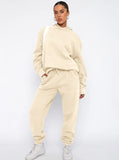 Taooba- Casual Apricot Hooded Long Sleeve Sweater and Trousers Set