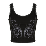 90s streetwear Dark Gothic Printed Sexy Lace Stitching U-Neck Slim Strap Summer Millennium Retro Slimming Sleeveless Vest