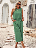 Taooba- Two Piece Sleeveless Top Wide Leg Square Pants