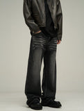 Taooba- 10026 BLACK DENIM WIDE STRAIGHT JEANS