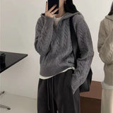 frat boy outfits Lapel Twist Zipper Knitted Pullover Women's Autumn and Winter New Long Sleeve Solid Color Elegant Loose Top Women's Fashion