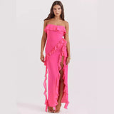 dress 2024 New Women's Ruffled Ribbon Dress Sexy Sleeveless Solid Color off-the-Shoulder Irregular Dress