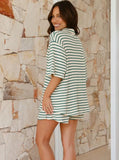 Taooba- Green Striped Half Sleeve Tops and Shorts Set