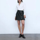 business casual outfits Women's Pleated Black Skirt Fashionable Slimming Button Leather Women's Skirt