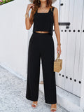 Taooba- Black Two Piece Sleeveless Top and Loose Pants Set