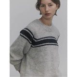 casual fall outfits  Homemade Korean round Neck Alpaca Wool Sweater Women's Autumn and Winter Niche Stitching Striped Retro Top