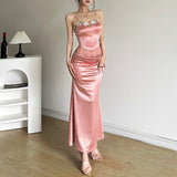 prom dresses Style 2024 Spring Women's Embroidered Lace Strap Solid Color Vest Tight Waist Hip Skirt