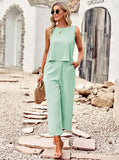 Taooba- Two Piece Sleeveless Top Wide Leg Square Pants