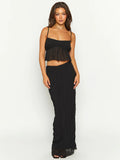 Taooba- Two Piece Black Sleeveless Top and Long Skirt Set