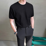 Taooba-4426 BLACK KNITTED ROUND NECK T-SHIRT