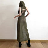 cybergoth dress to impress Style 2024 Autumn New Women's Fashion Trendy Hooded Hollow Backless Sleeveless Slit Dress Dress